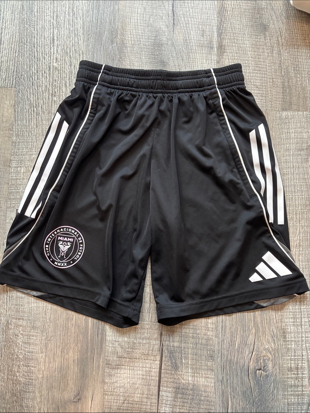 adidas Black Athletic Shorts with White Trim and InterMiami Crest